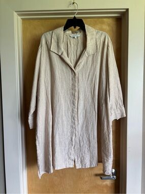 Foxcroft NYC Natural Linen Tunic Top Hidden Placket 3/4 Sleeve 22W